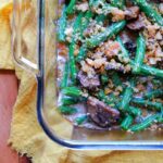 a top down view of a low carb Keto green bean casserole