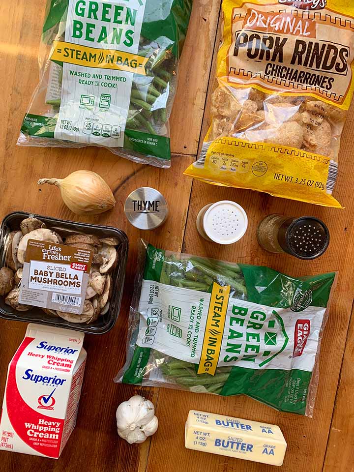 Ingredients for Low Carb Green Bean Casserole