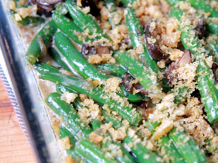 A close up view of a Keto green bean casserole