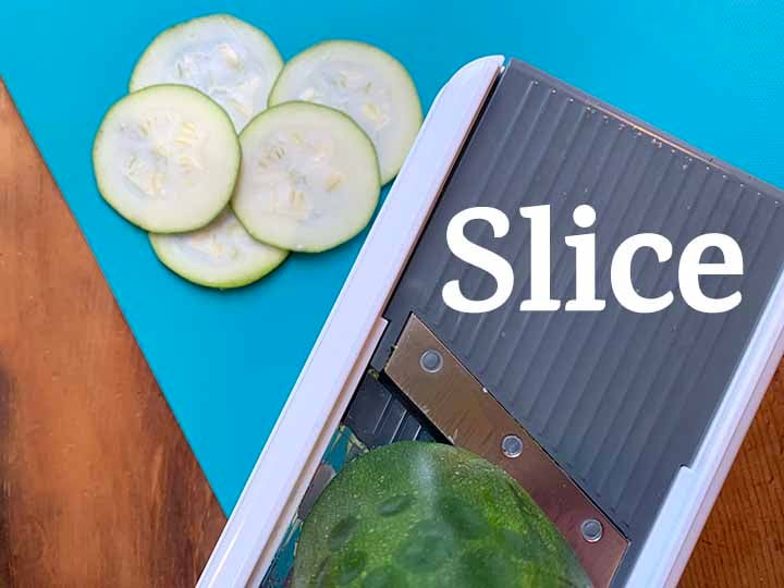 step use a mandolin to slice the zucchini
