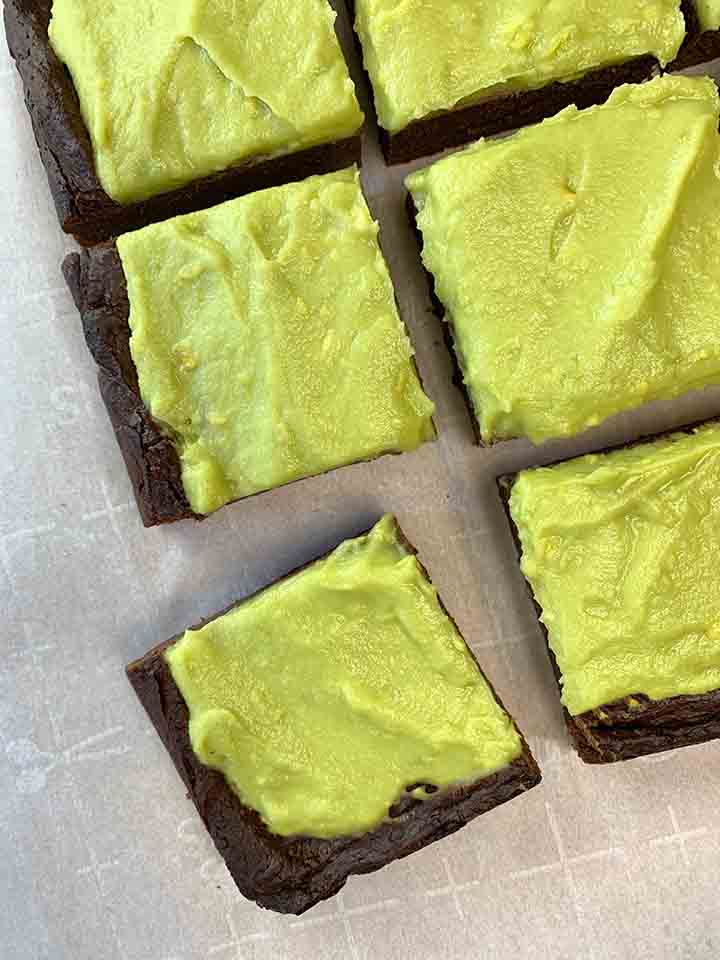 a top down view of a batch of fudgy avocado brownies