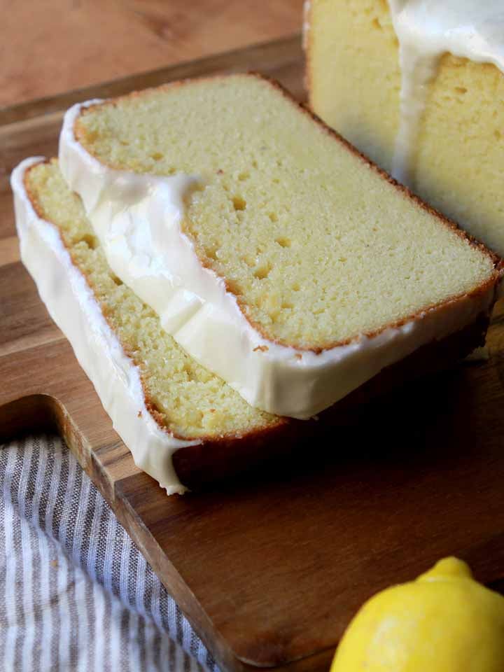 a sliced Keto lemon pound cake