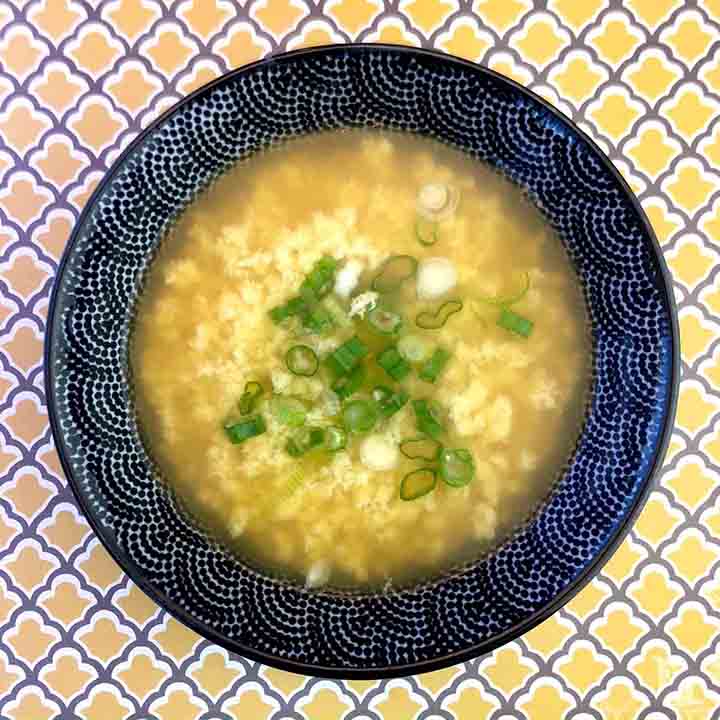 top down view of a bow of Keto Egg Drop Soup