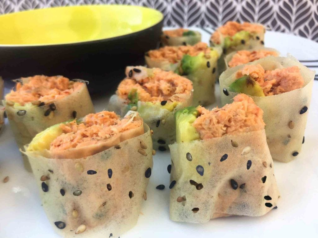 pieces of soy wrapped sushi rolls