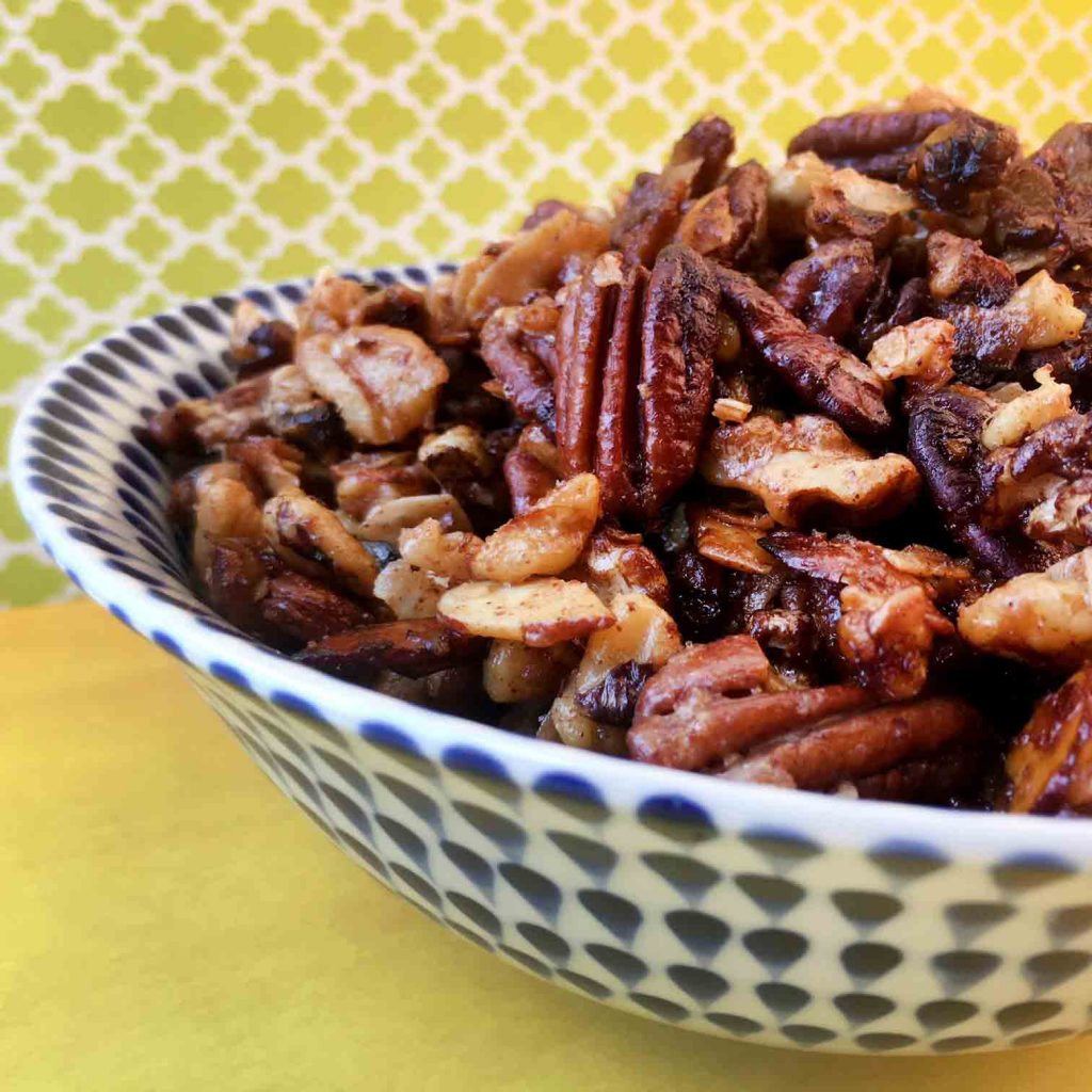 a bowl of Keto Caramel Popcorn