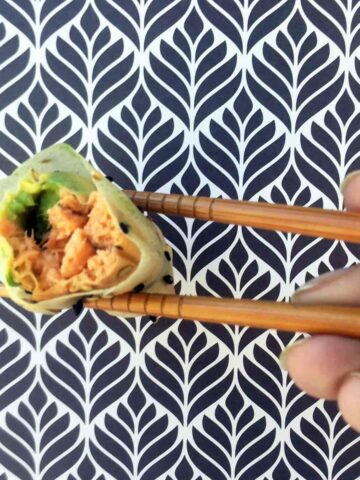 a piece of Keto Spicy Salmon Sushi Roll