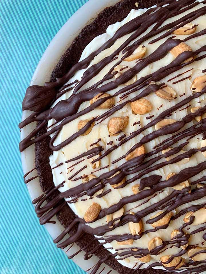 a top down view of sugar-free Snickers Pie
