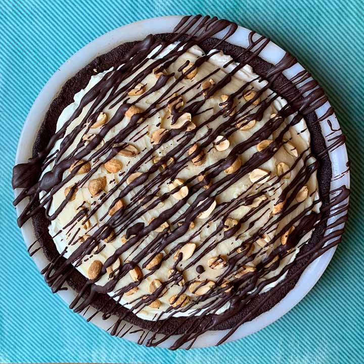 a top down view of sugar-free Snickers Pie