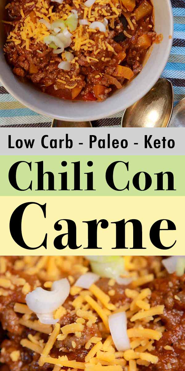 Pinterest pin for low carb chili con carne