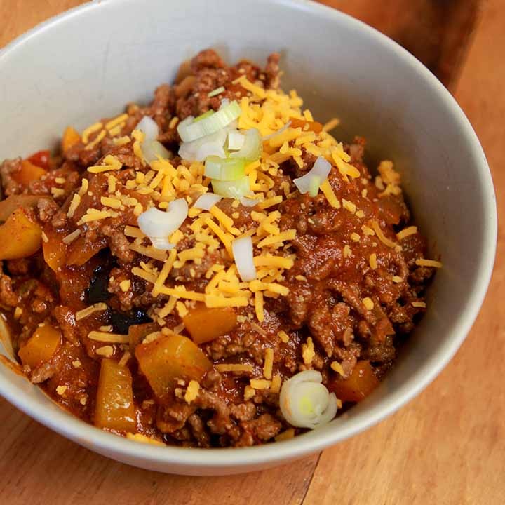 a side view of a bowl of low carb Keto chili