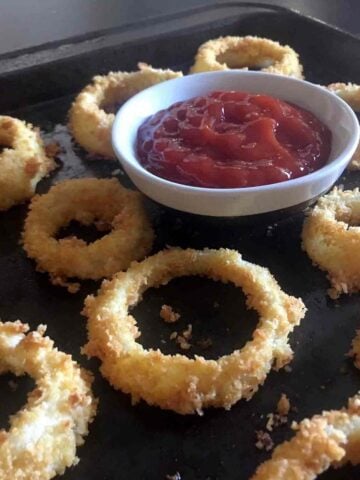 a pan of Keto Onion Rings