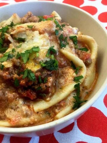 a bowl of Keto Shirataki Baked Ziti