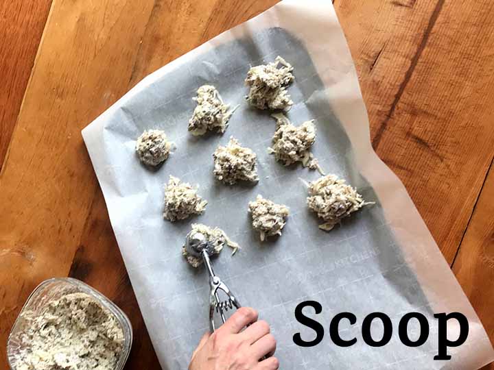 step 5 scoop the mixture into a parchment covered cookie sheet