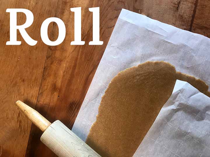 Step 6 Roll out the dough between two sheets of parchmrnt paper until it is ⅛ -¼ inch thick