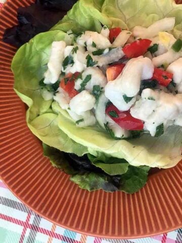 a plate of Keto Ceviche on Lettuce
