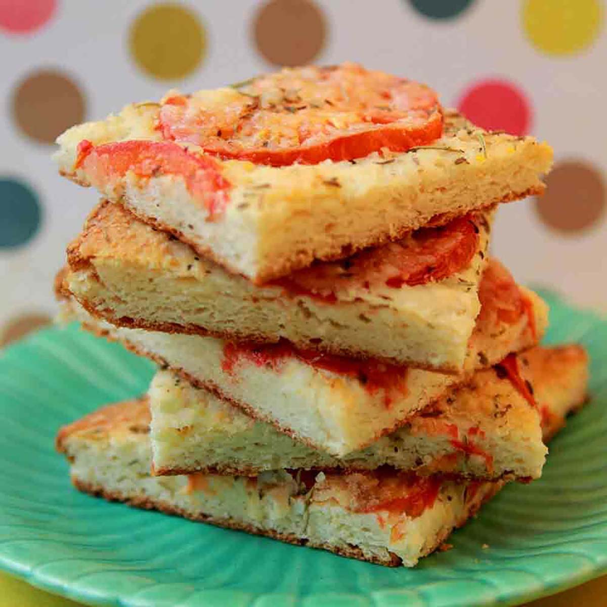 A stack of Keto Tomato Focaccia.