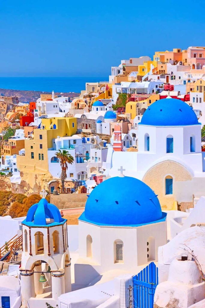 a cityscape view of Santorini Greece