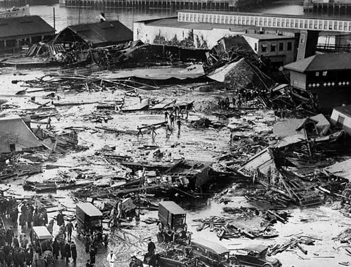 an old picture of the Boston Molasses Incident of 1919