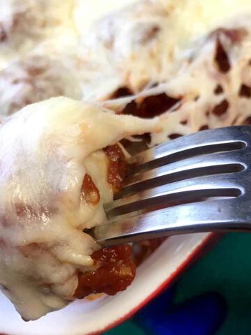 a forkful of Keto Meatball Casserole