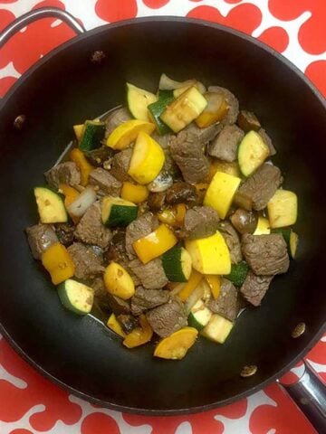 a wok filled with Keto Steak Hibachi