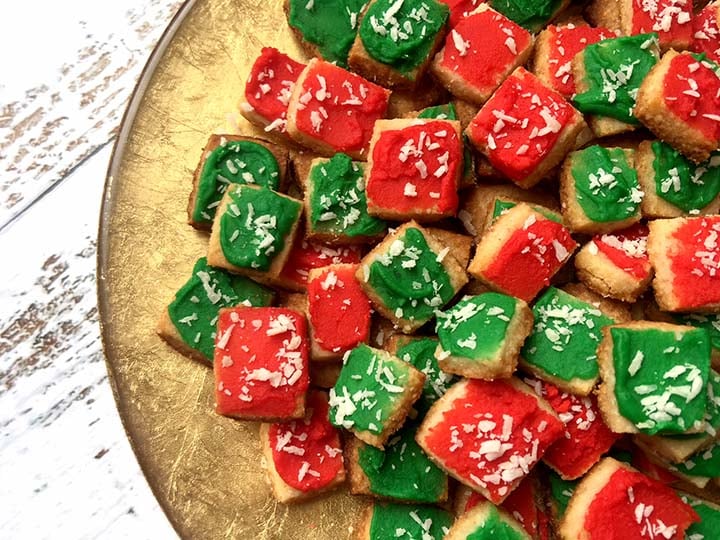 a plate of bite sized cookies