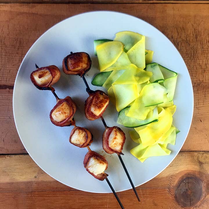 Low Carb Keto Bacon Wrapped Scallop Skewers