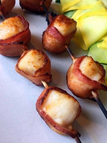 2 Keto Bacon Wrapped Scallop SKewers