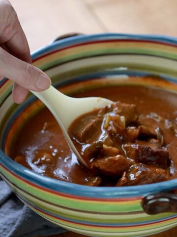 a bowl of Keto Beef Bourguignon Stew