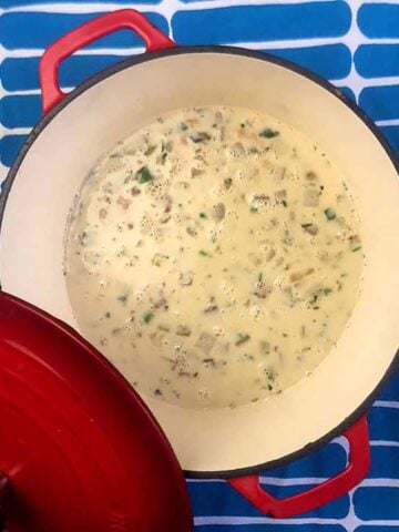 a pot of Keto Clam Chowder