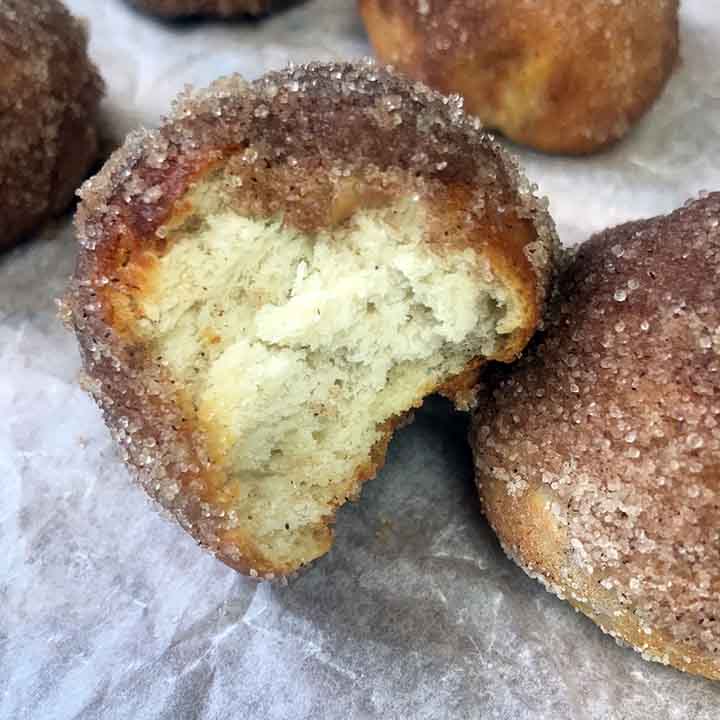 a keto donut hole with a bite taken out