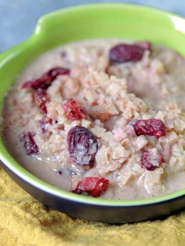 a bowl of Keto Cranberry Rice Pudding