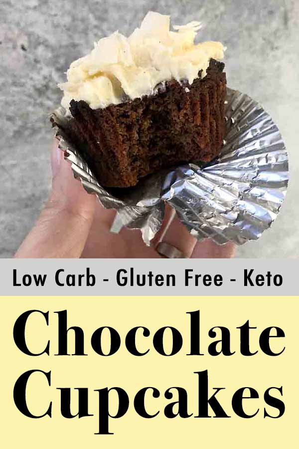 Gluten Free Sugar Free Chocolate Cupcakes with Coconut Frosting Pinterest Pin