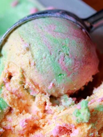 a scoop of Keto Rainbow Sherbet