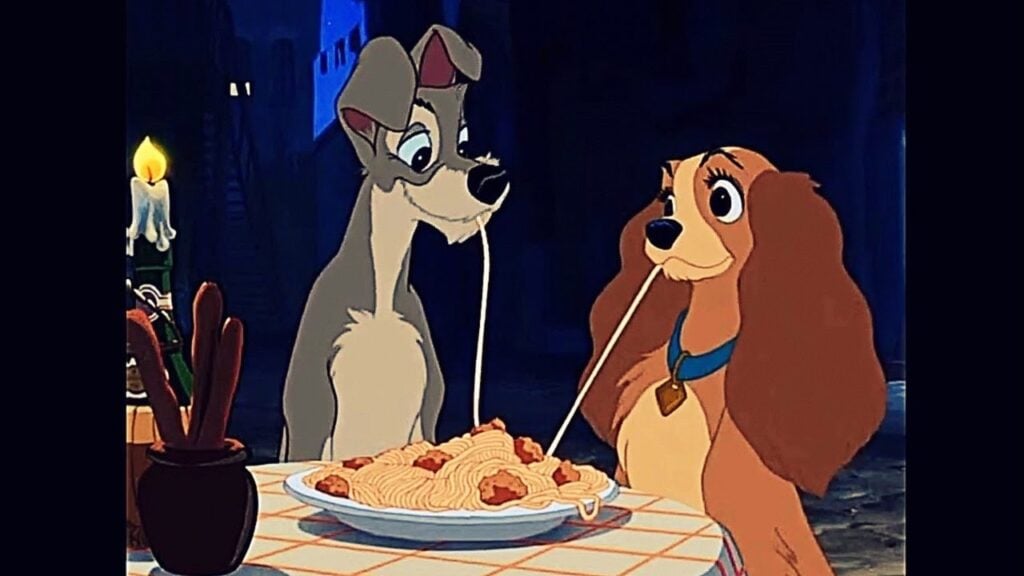 the Lady and the Tramp spaghetti scene.