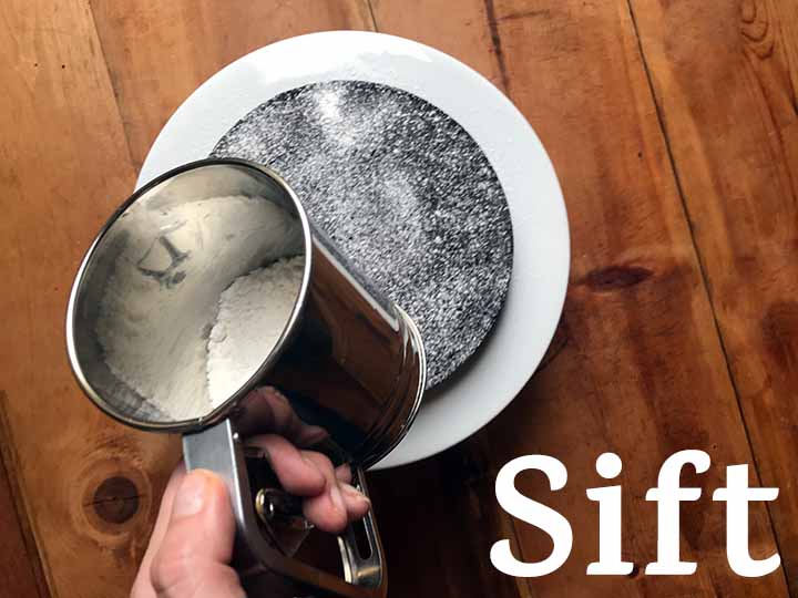 Step 6 sift powdered Swerve onto keto chocolate box cake