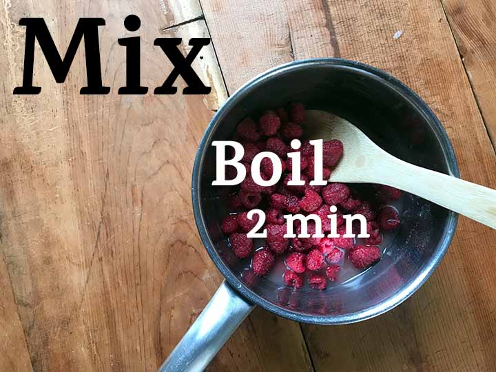 Step 7 boil raspberries for low carb raspberry sauce