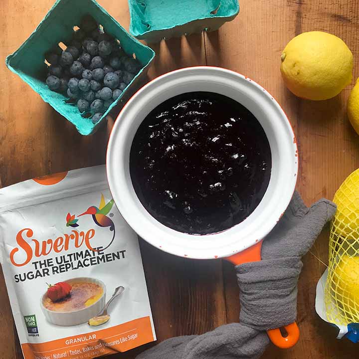 Ingredients for Sugar-Free Blueberry Jam Blueberries, Lemons, Swerve Sweetener and Xanthan Gum