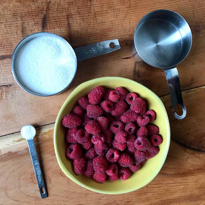 Ingredients for low carb keto raspberry sauce