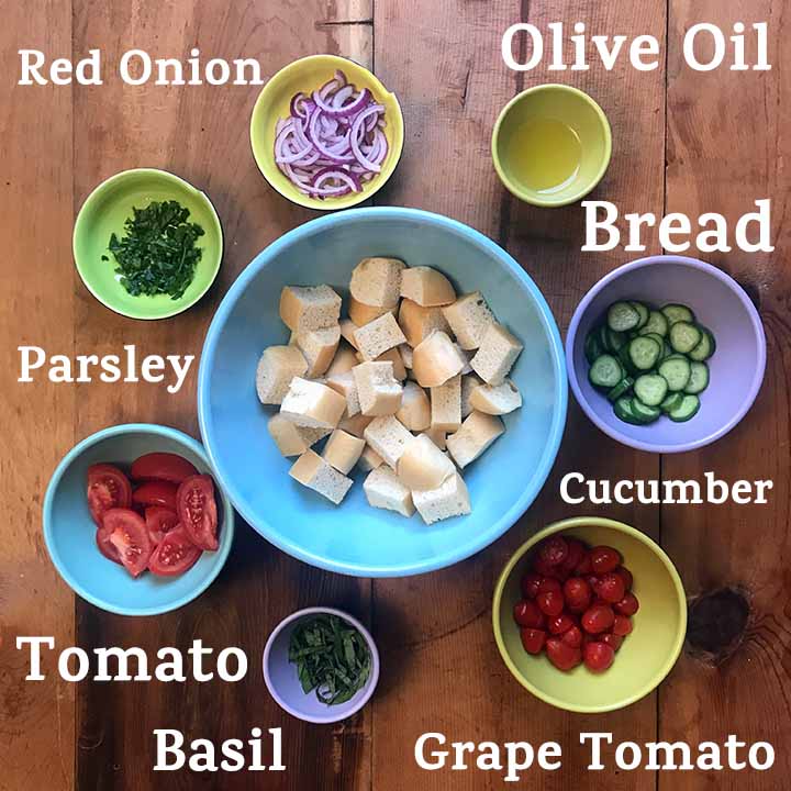 Ingredients for Low Carb Panzanella Italian Bread Salad