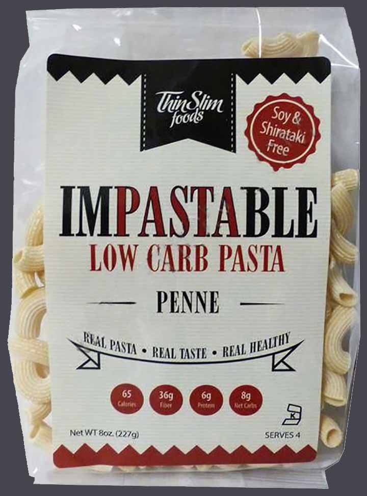 Label for ThinSlim's Impastable low carb penne pasta noodles