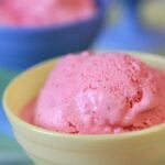 Low Carb Strawberry Frozen Yogurt in a yellow bowl