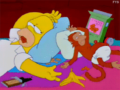 Keto Lava Mug Cake Gif of Homer Simpson and a monkey who are too full of food