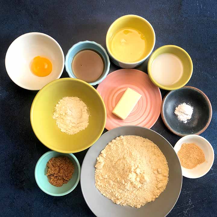 Bowls of ingredients for Keto gingerbread cookies