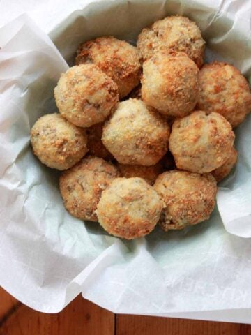 a basket of Keto sauerkraut and sausage balls