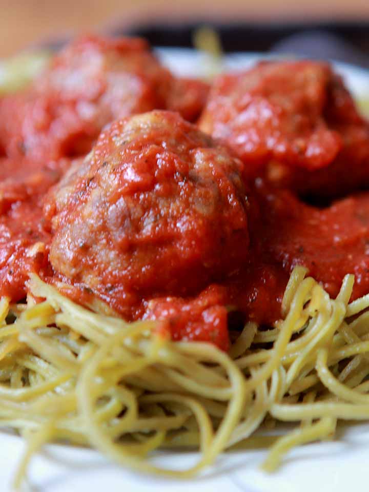 a close up image of low carb meatballs