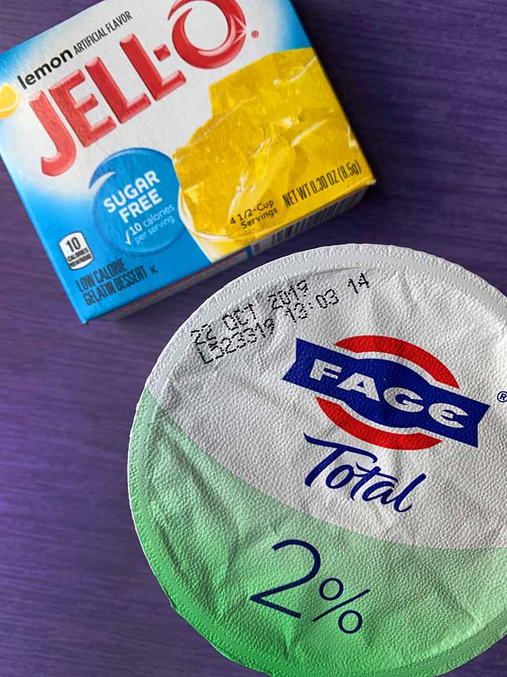 ingredients for Jello Yogurt Whips are Sugar Free Jello and plain Greek yogurt