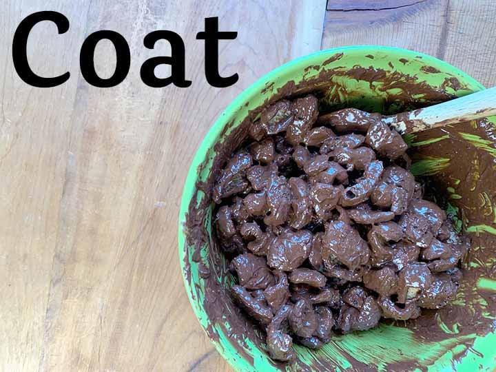 step 4 coat the pork rinds in the chocolate mixture