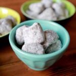 Gluten-Free Muddy Buddies in a blue bowl