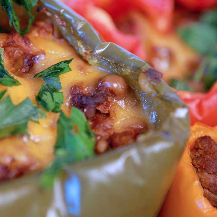 a close up of some Keto Stuffed Bell Peppers
