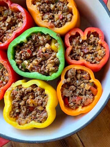 a pan full of Keto Stuffed Peppers